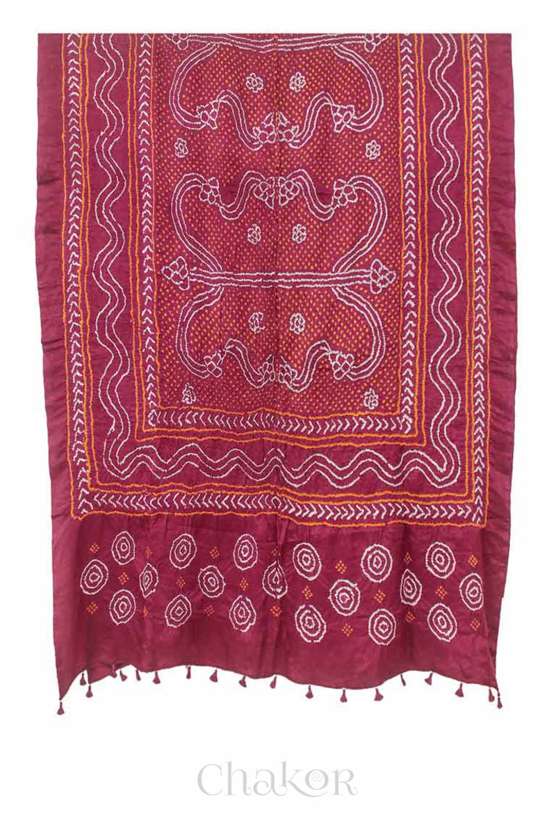 Dusty Red Bandhani Gaji Silk Dupatta