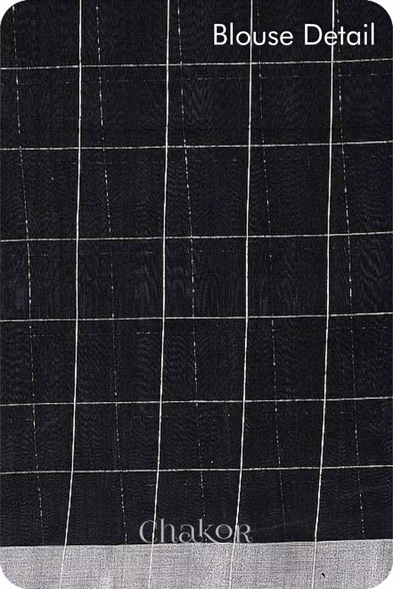 Chakor's Black Red Silk Cotton Saree with woven tissue zari chex.