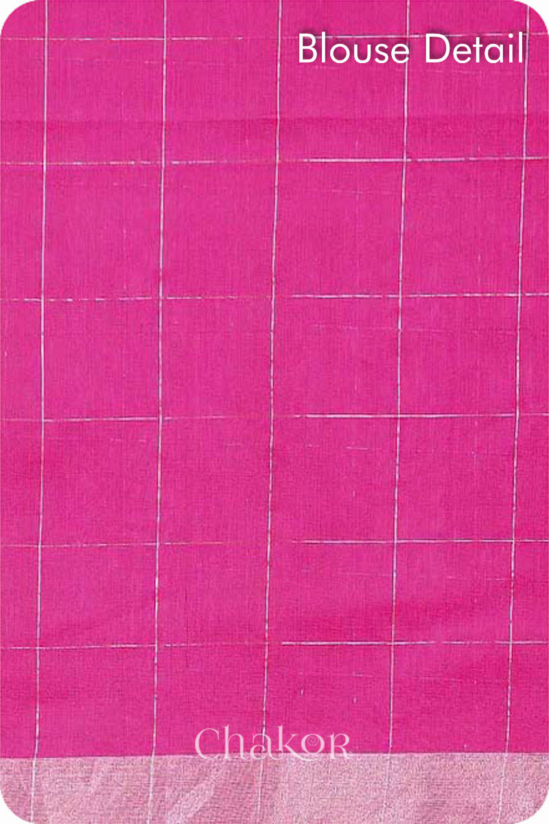 Chakor's Pink Orange Silk Cotton Saree with woven tissue zari chex.