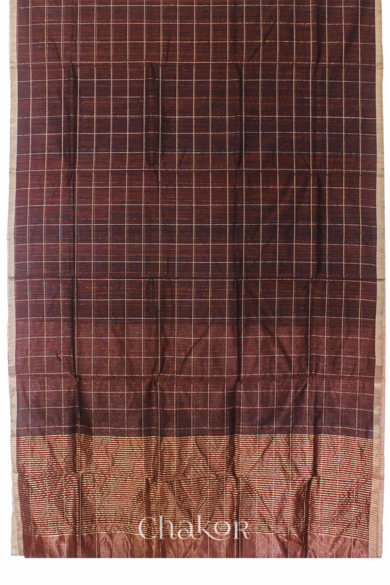 Chakor's Maroon Chanderi Silk Cotton Saree with woven tissue zari chex..