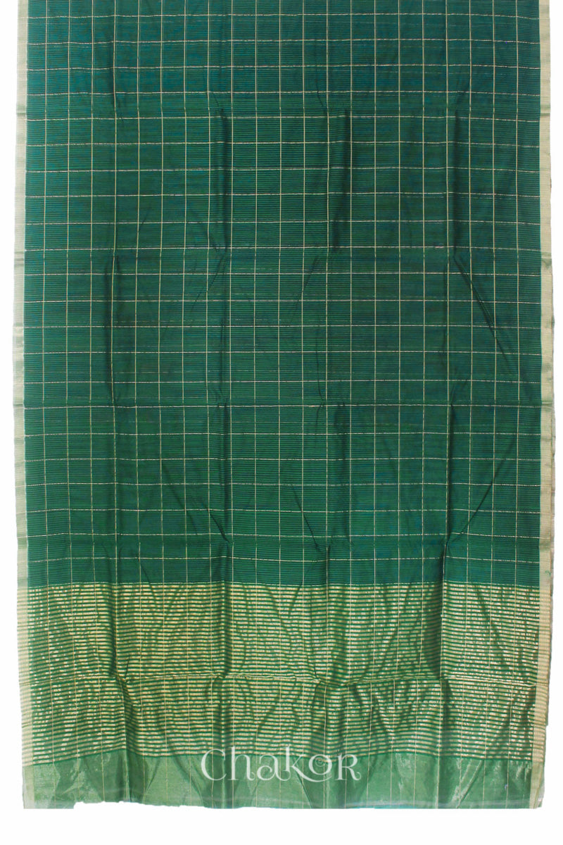 Chakor's Green Chanderi Silk Cotton Saree with woven tissue zari chex..