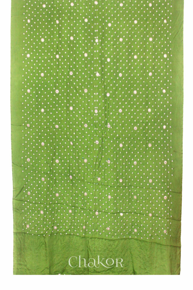 Chakor's traditional Green bandhani pure silk saree with sequins embroidery