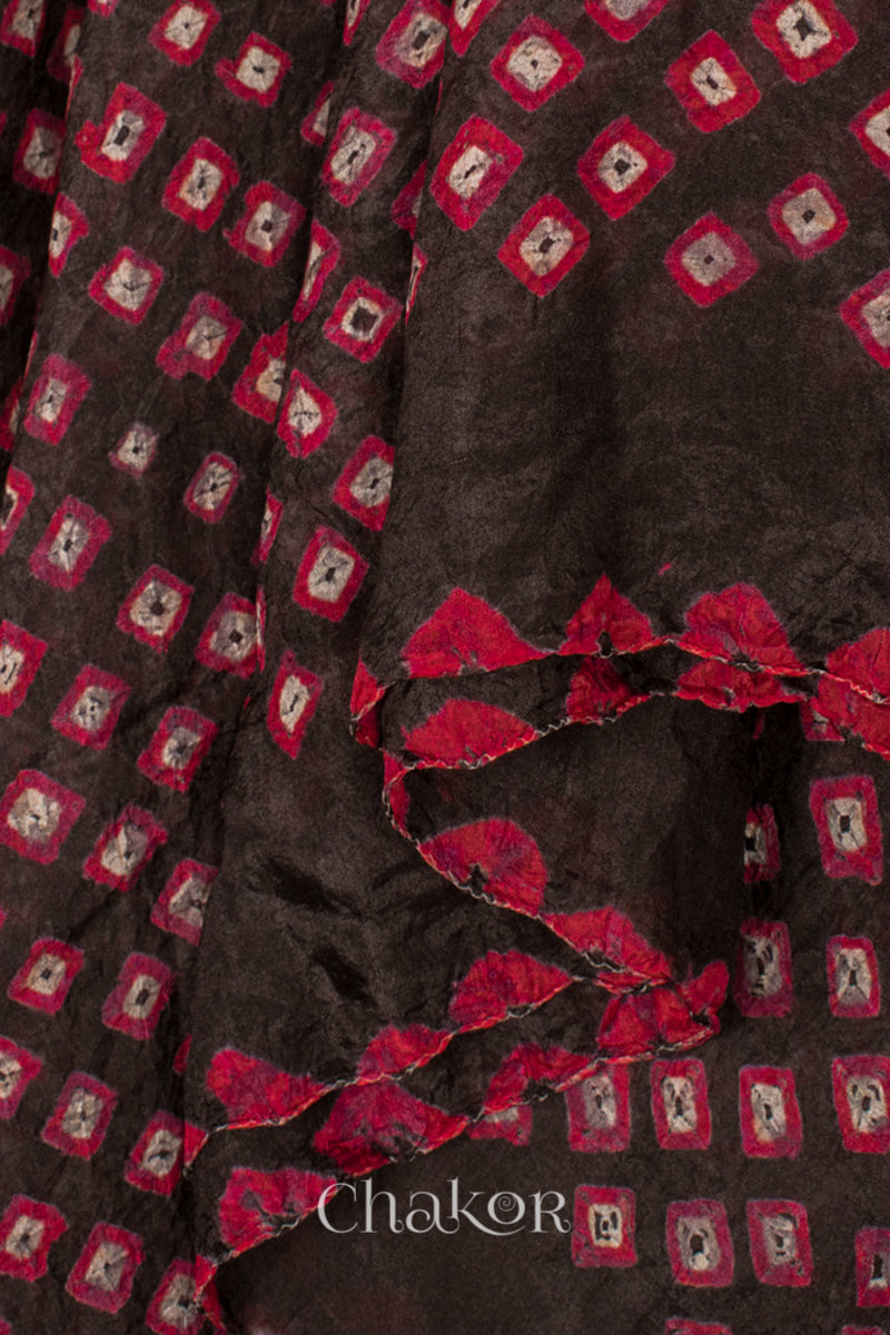 Black Bandhani Mulberry Silk Stole