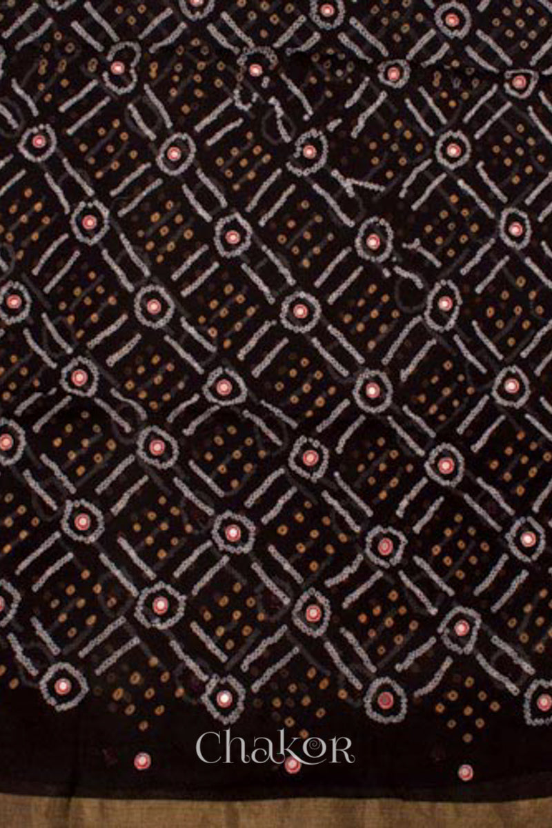 Chakor's traditional Black bandhani pure georgette silk saree with embroidery