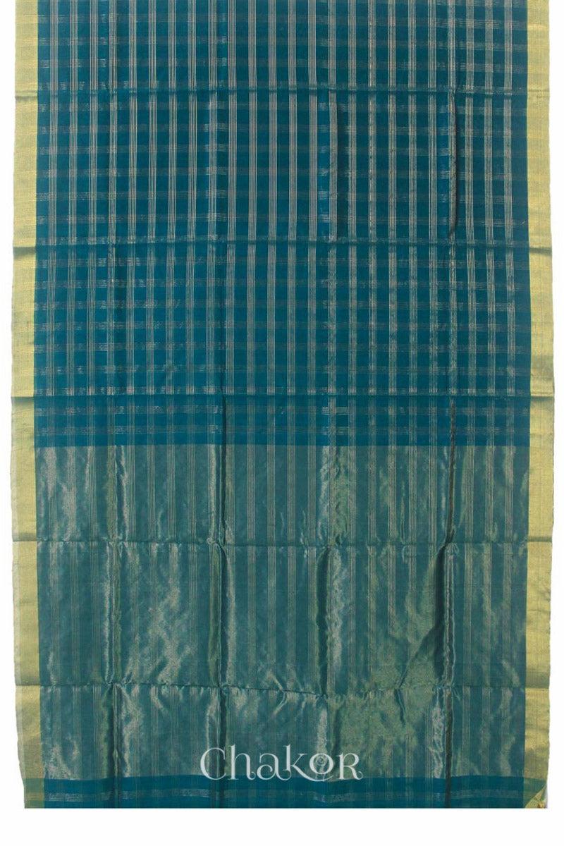 Chakor's Green Handloom Silk Cotton Saree with woven fine zari checks & tissue pallu.