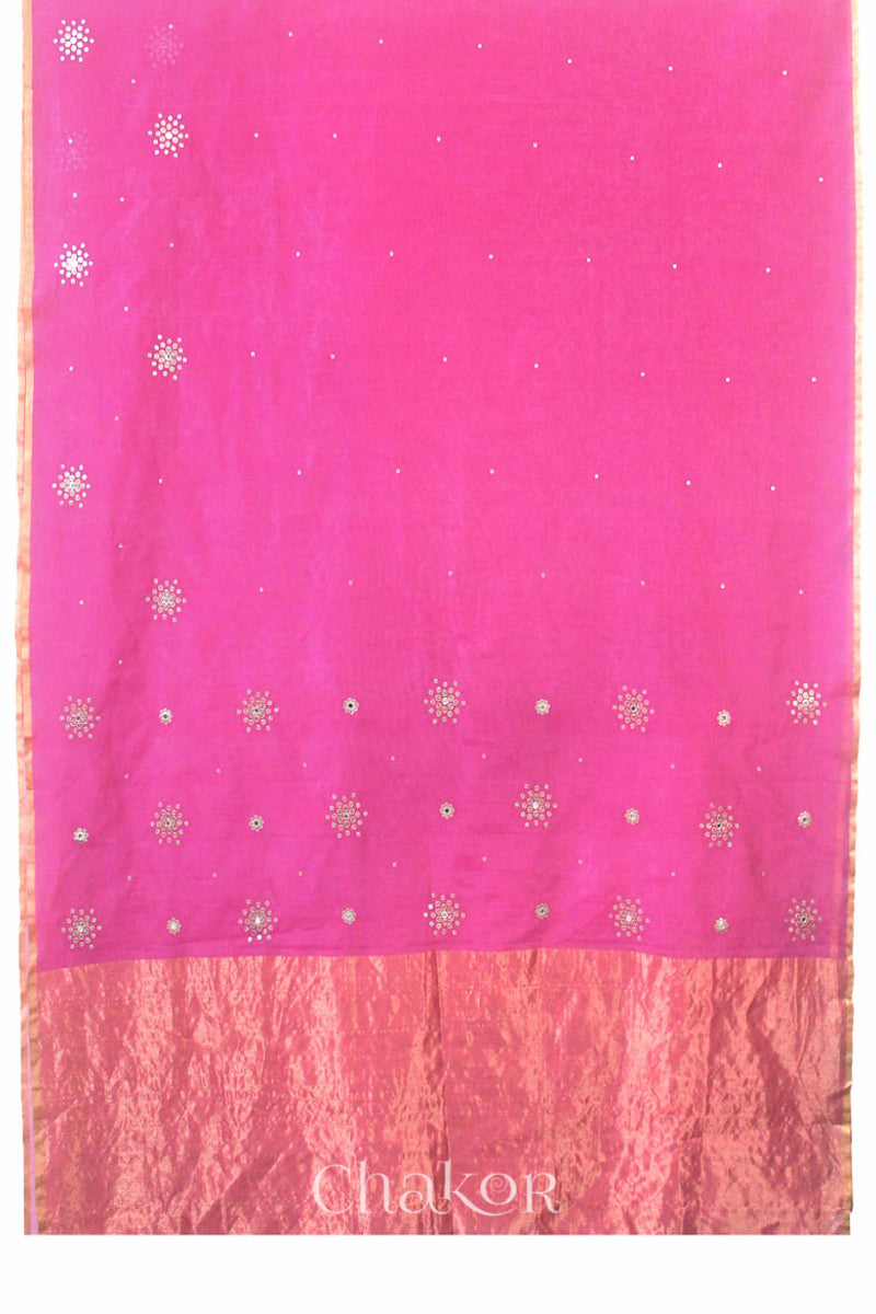 Chakor's Pink Handloom Silk Cotton Saree with woven tissue pallu & delicate sequin work buttis.