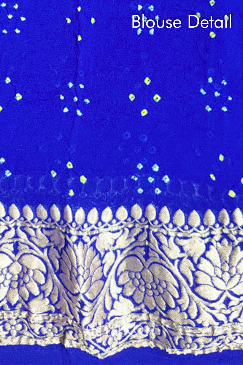 Chakor's traditional Peacock & blue bandhani banarasi pure silk saree