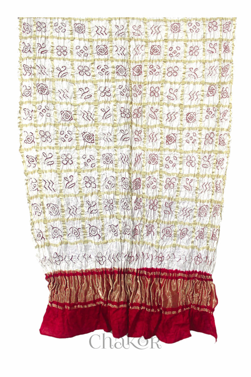 Offwhite Mashru Kurta Set Fabric with Bandhani Silk Dupatta | Kutch Tie Dye