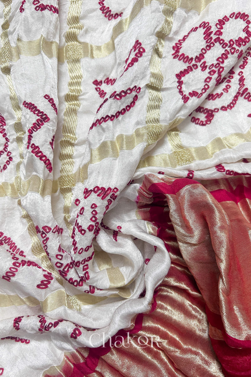 Offwhite Bandhani Gharchola Gaji Silk Dupatta