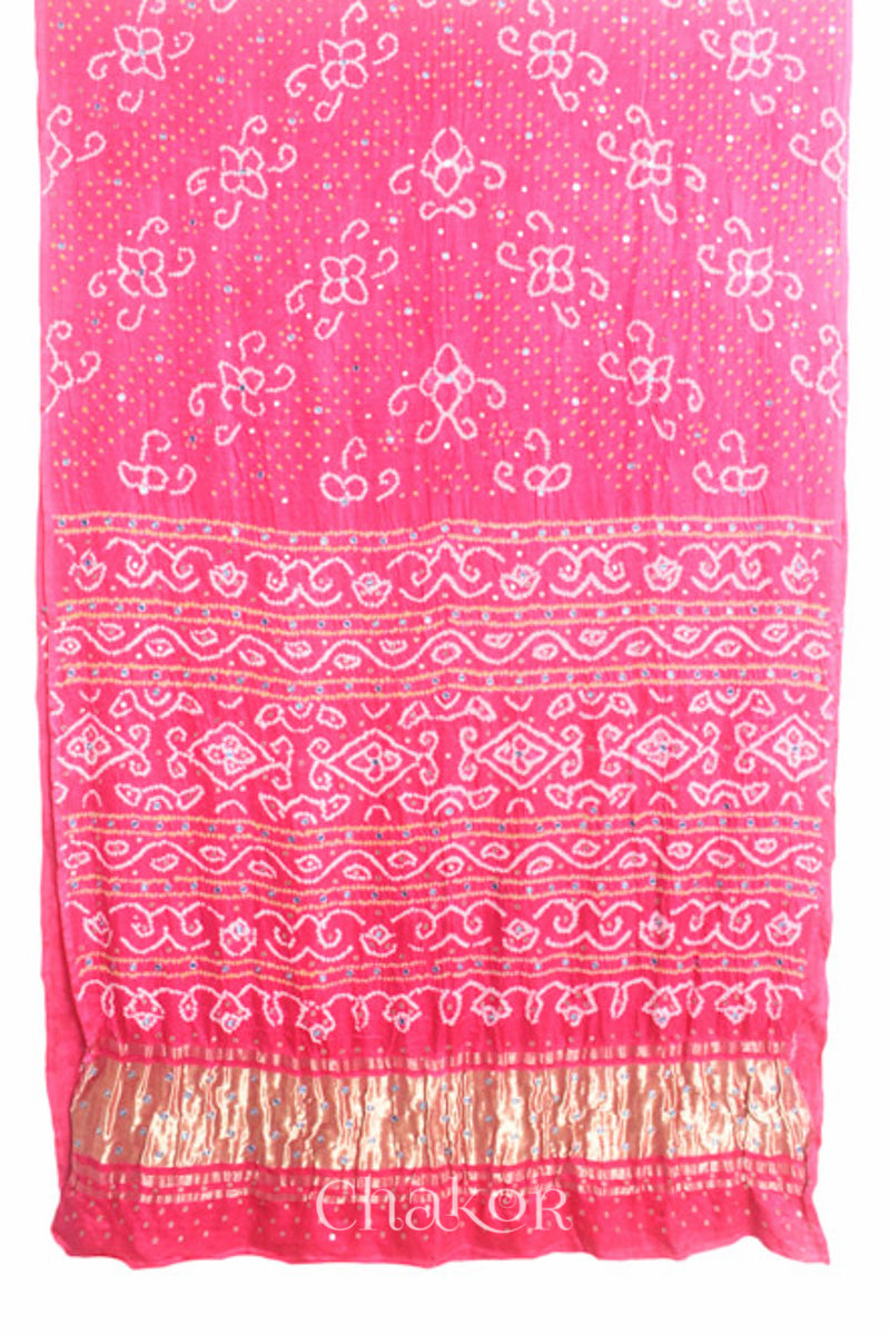 Chakor's traditional Pink bandhani pure silk saree with embroidery