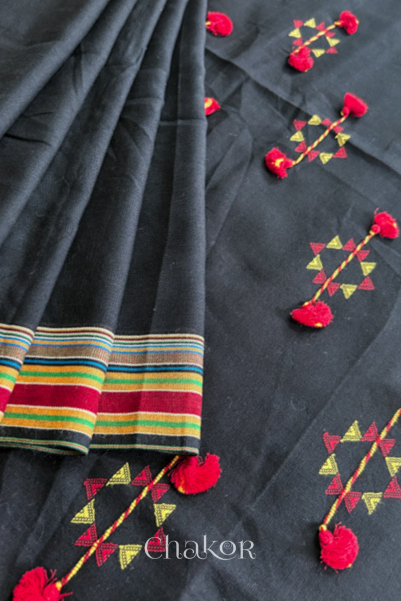 Handloom Black Bhujodi Cotton Saree by Chakor.