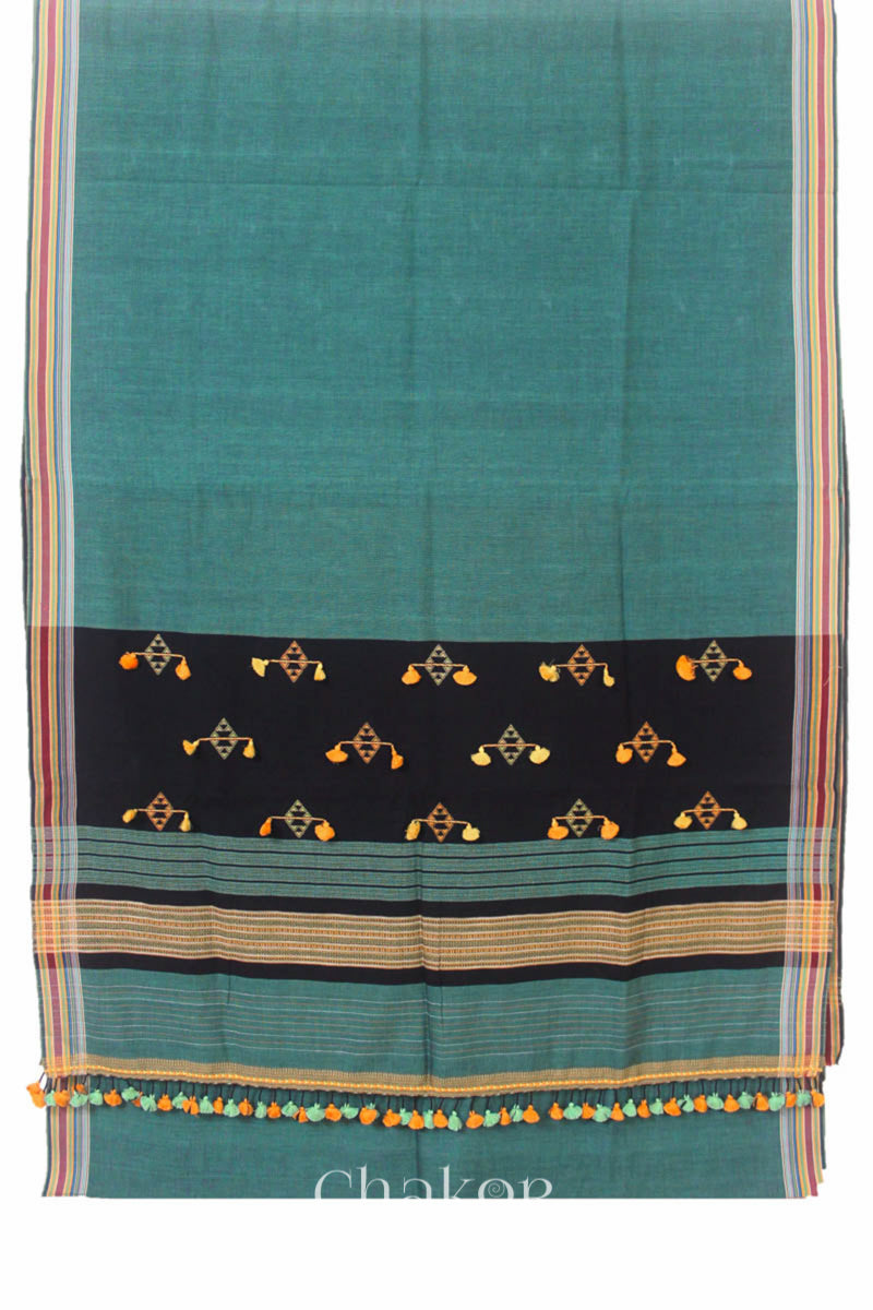 Handloom Teal Black Bhujodi Cotton Saree by Chakor.