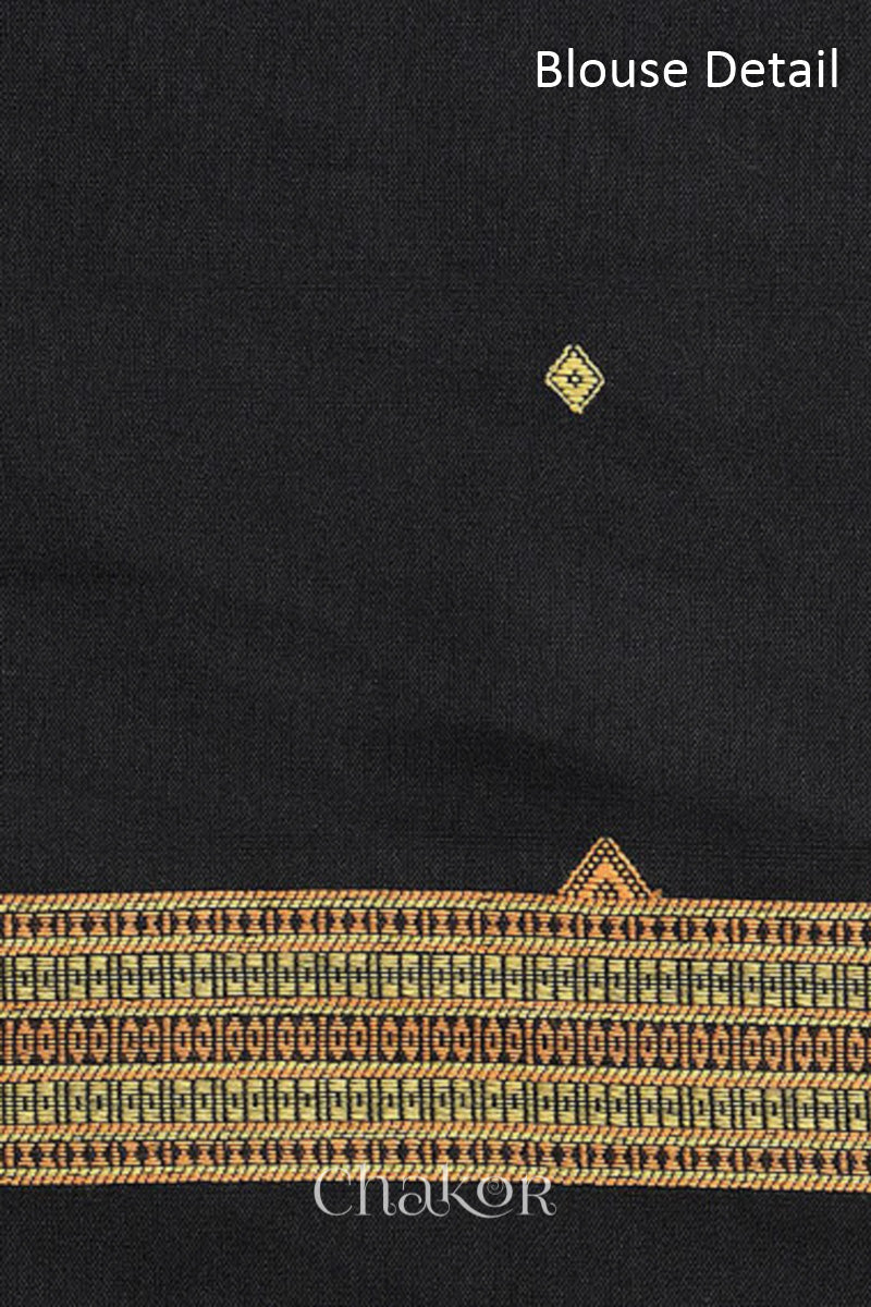Handloom Teal Black Bhujodi Cotton Saree by Chakor.