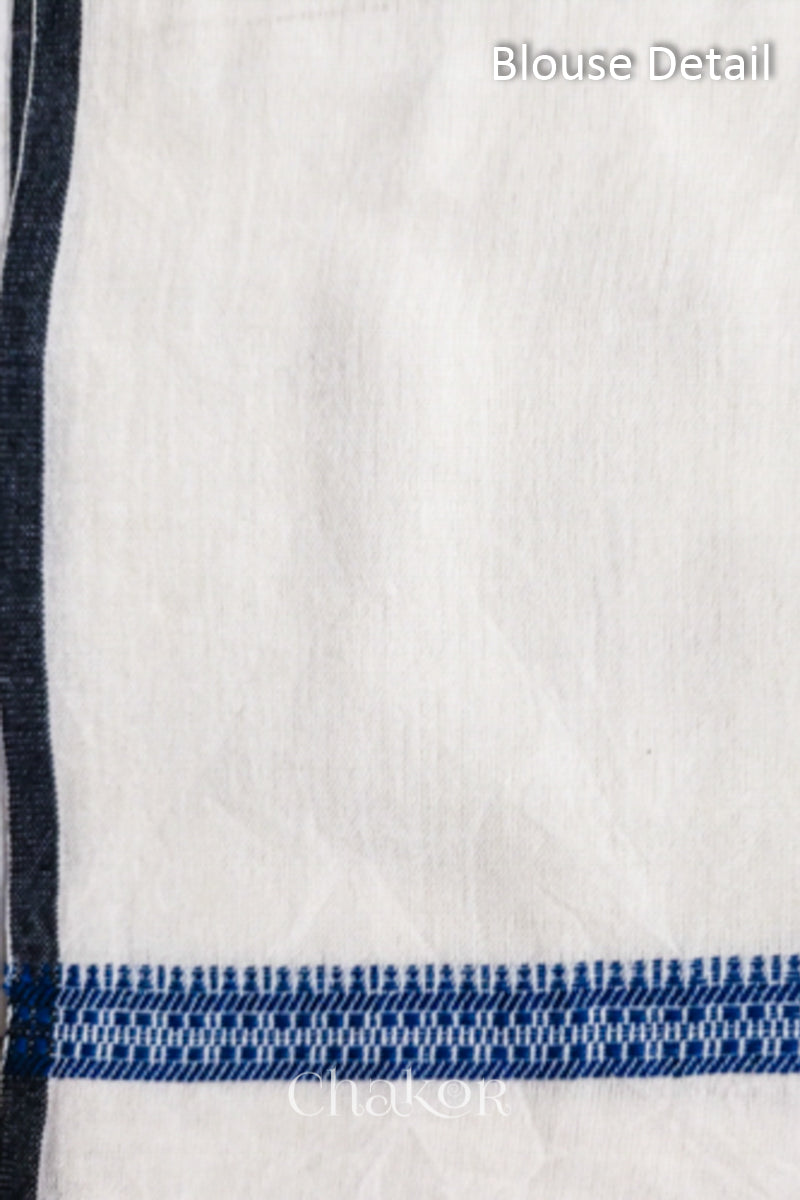 Handloom Off-white Blue Bhujodi Cotton Saree by Chakor.