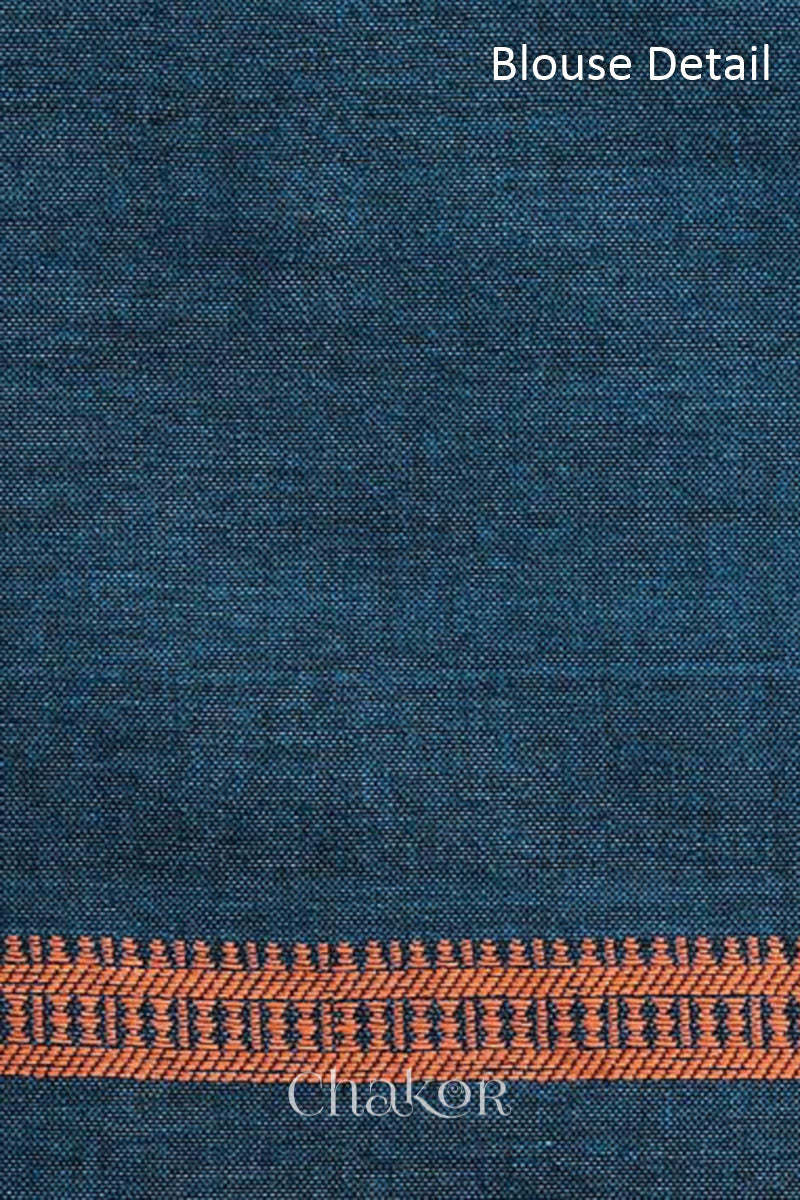 Handloom Wine Blue Bhujodi Cotton Saree by Chakor.