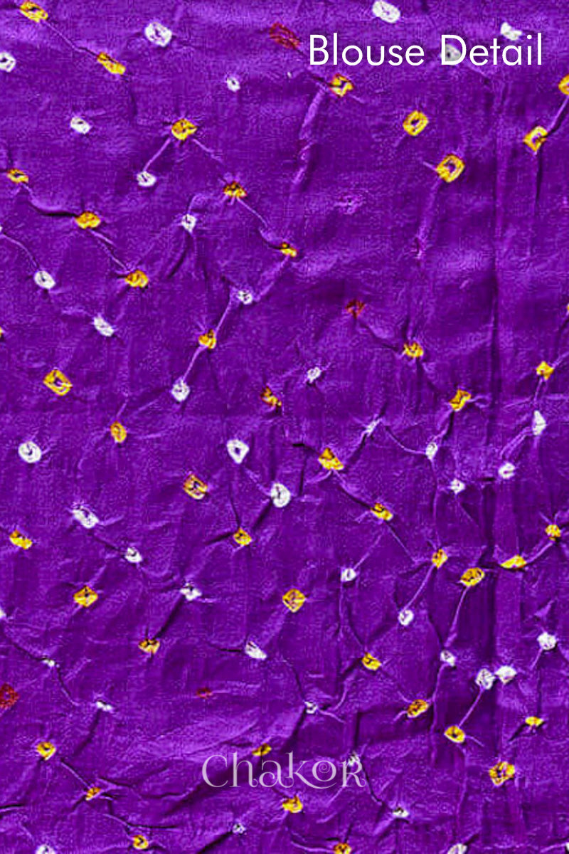Chakor's traditional Magenta Purple bandhani pure silk saree with embroidery.