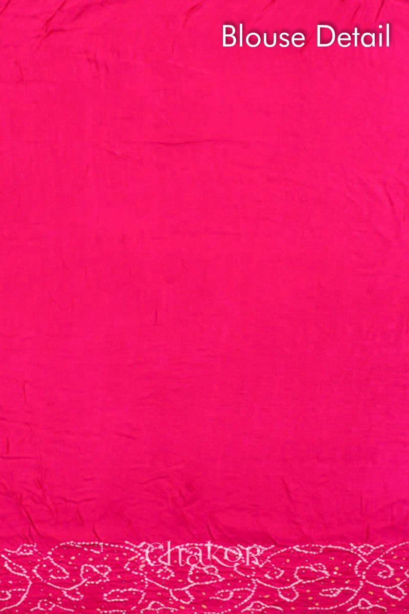 Chakor's traditional Blue Pink bandhani pure silk saree with embroidery.