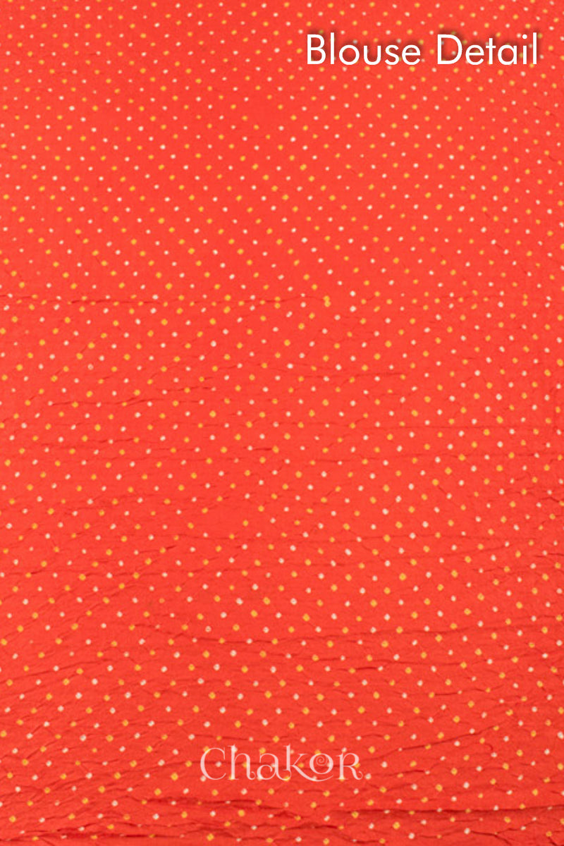 Chakor's traditional Pink Orange bandhani pure silk saree with sequins embroidery.