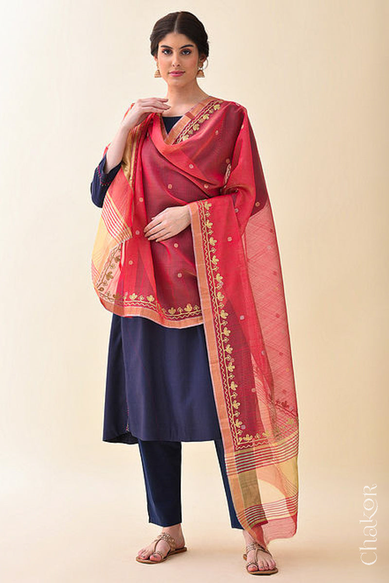 Light Red Chanderi Silk Cotton Dupatta