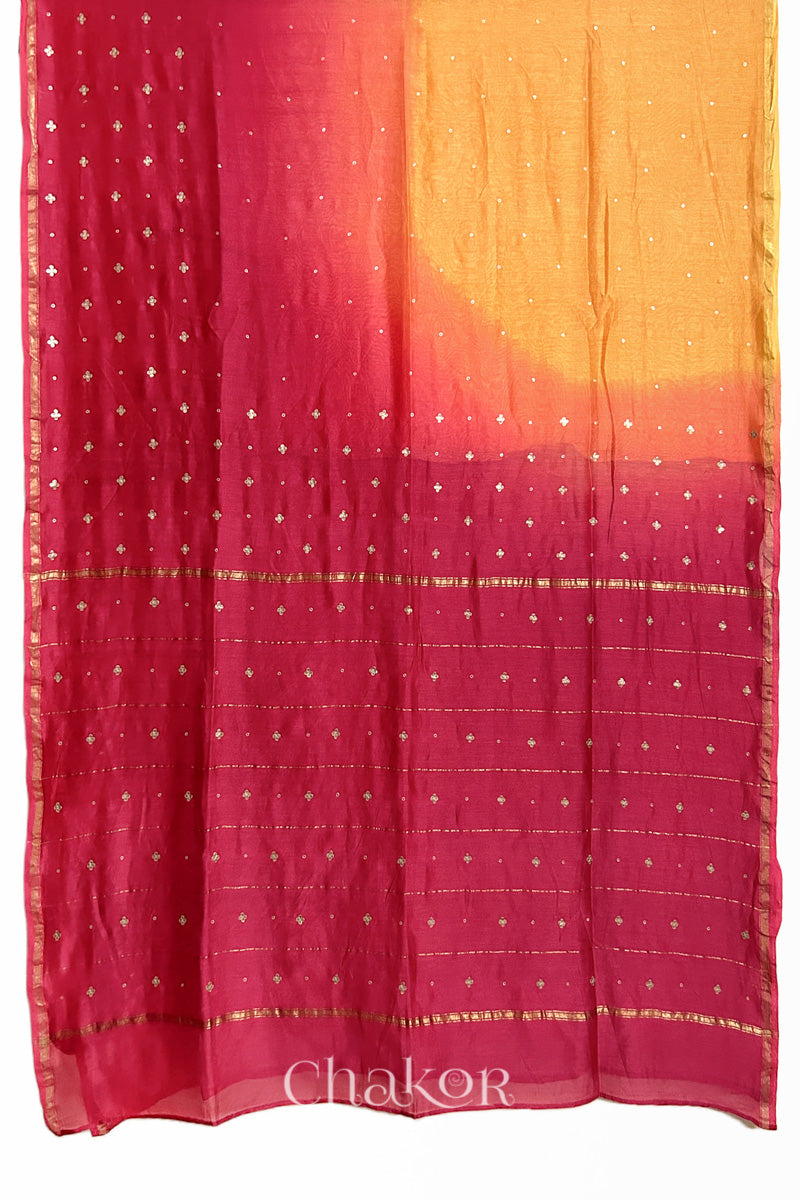 Yellow Pink Shaded Chanderi Silk Cotton Saree