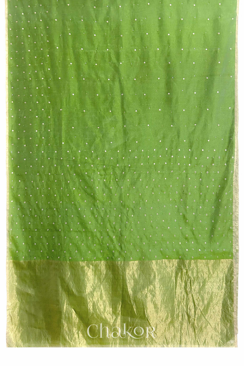 Chakor's Embroidered Mehendi Chanderi silk cotton saree with sequins and mukaish.