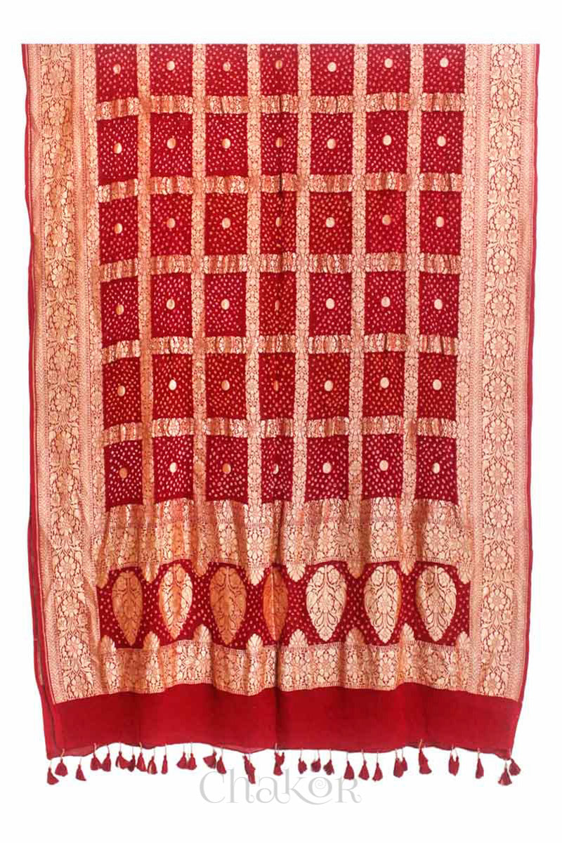 Red Gharchola Bandhani Banarasi Silk Dupatta