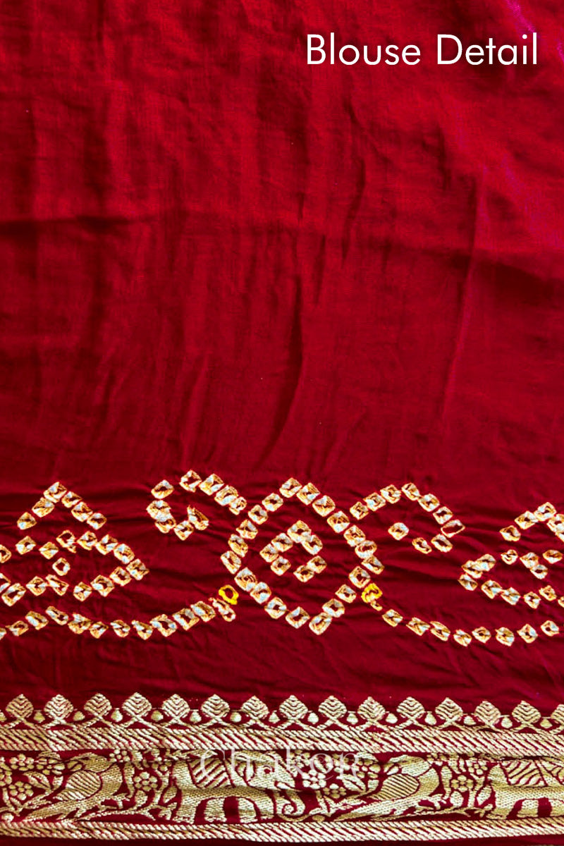 Red Bandhani Gaji Silk Saree