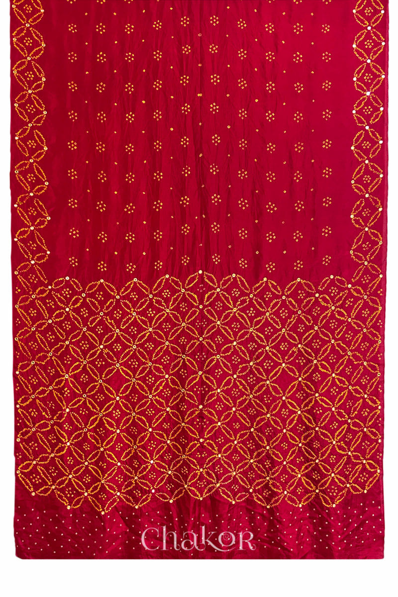 Red Bandhani Mulberry Silk Saree