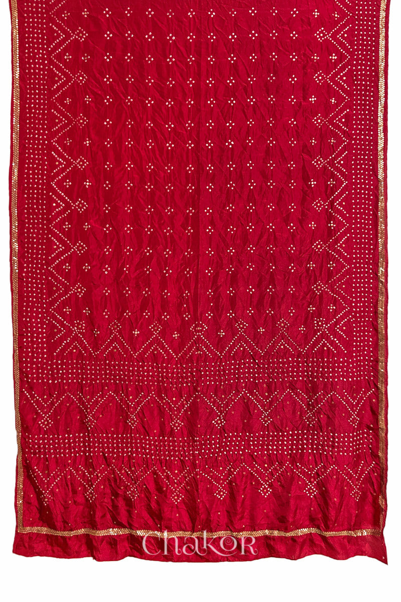 Red Bandhani Mulberry Silk Saree