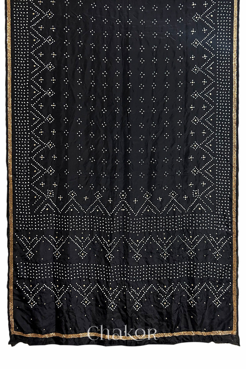 Black Bandhani Mulberry Silk Saree