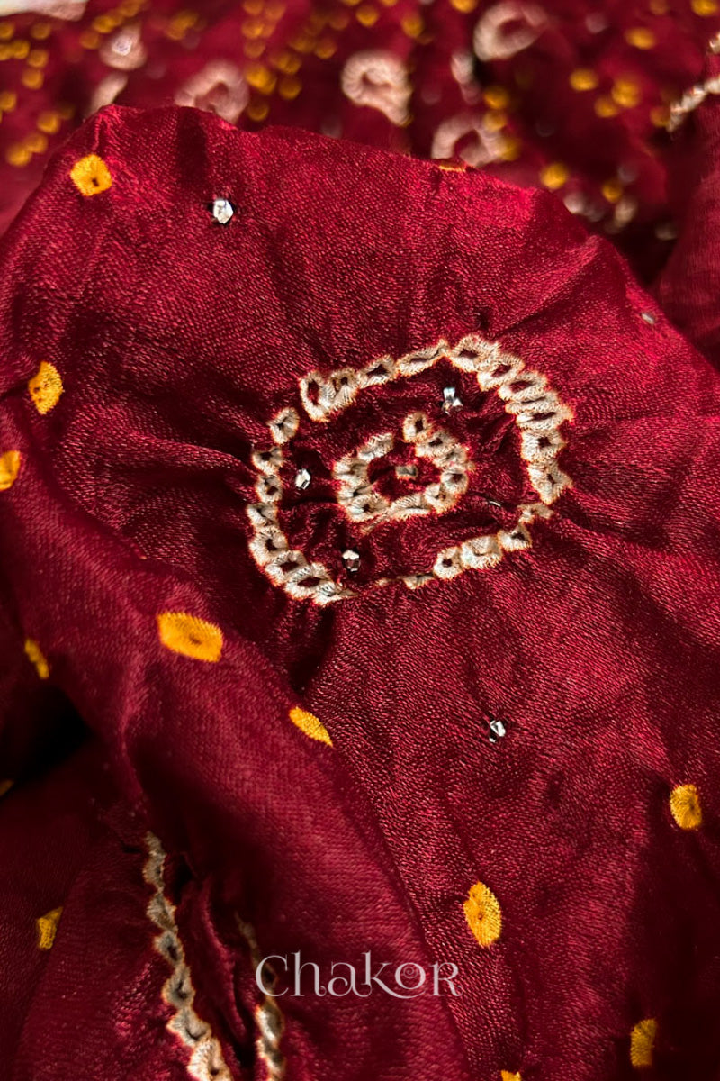 Maroon Bandhani Gaji Silk Saree