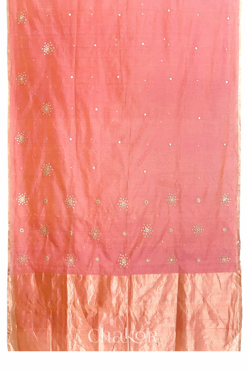 Chakor's Traditional Pink Chanderi silk cotton saree with sequins embroidery.