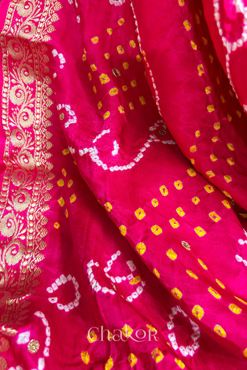 Pink Bandhani Gaji Silk Saree