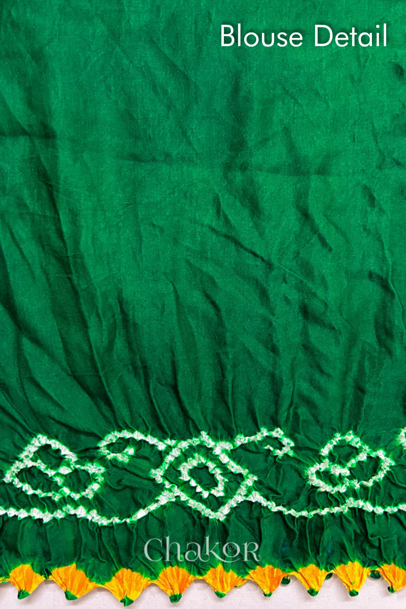 Parrot Green Ombre Bandhani Gaji Silk Saree