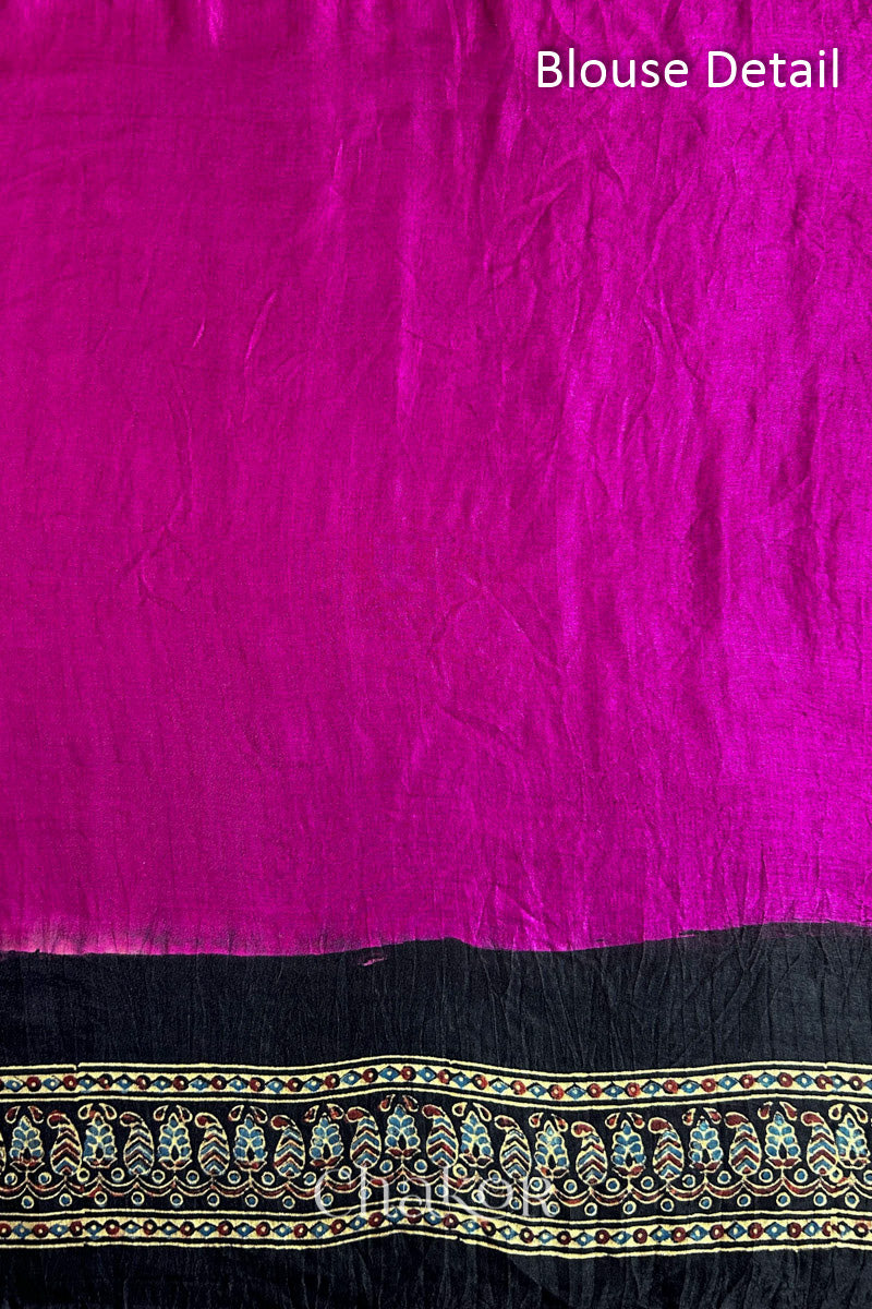 Magenta Black Bandhani Ajrakh Silk Saree