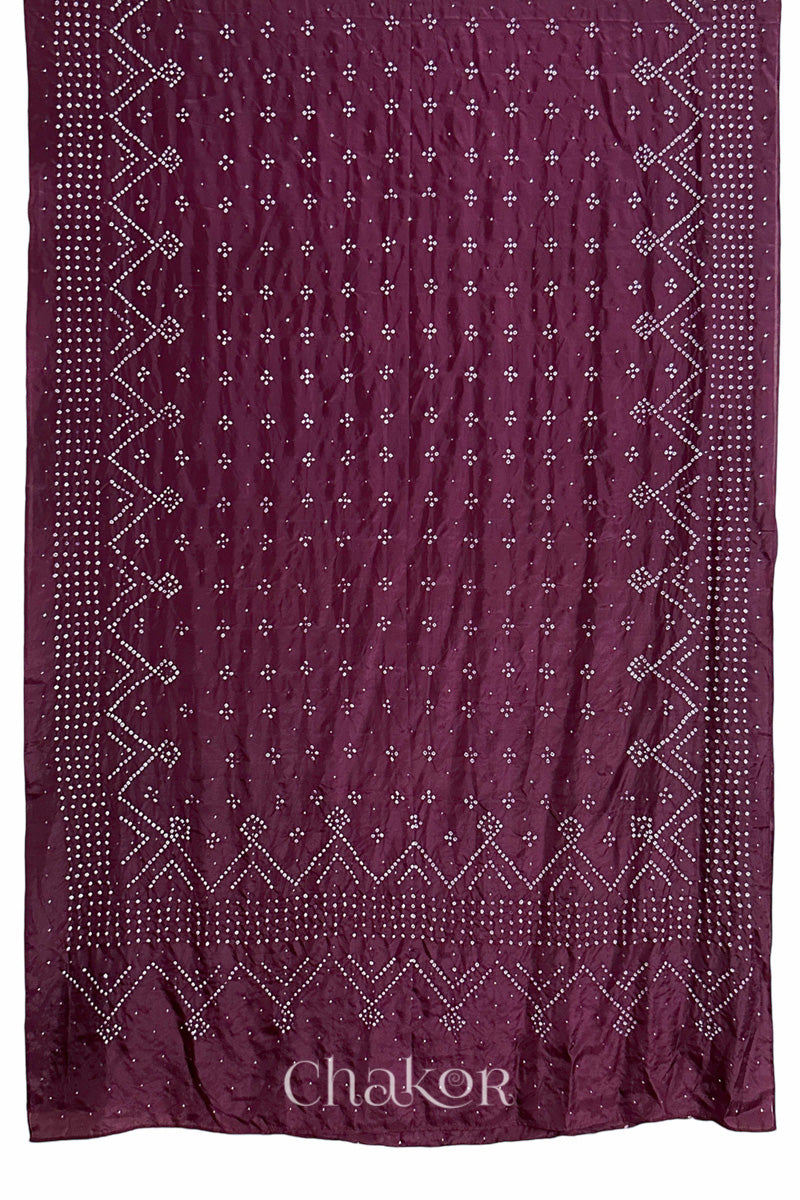 Maroon Bandhani Mulberry Silk Saree