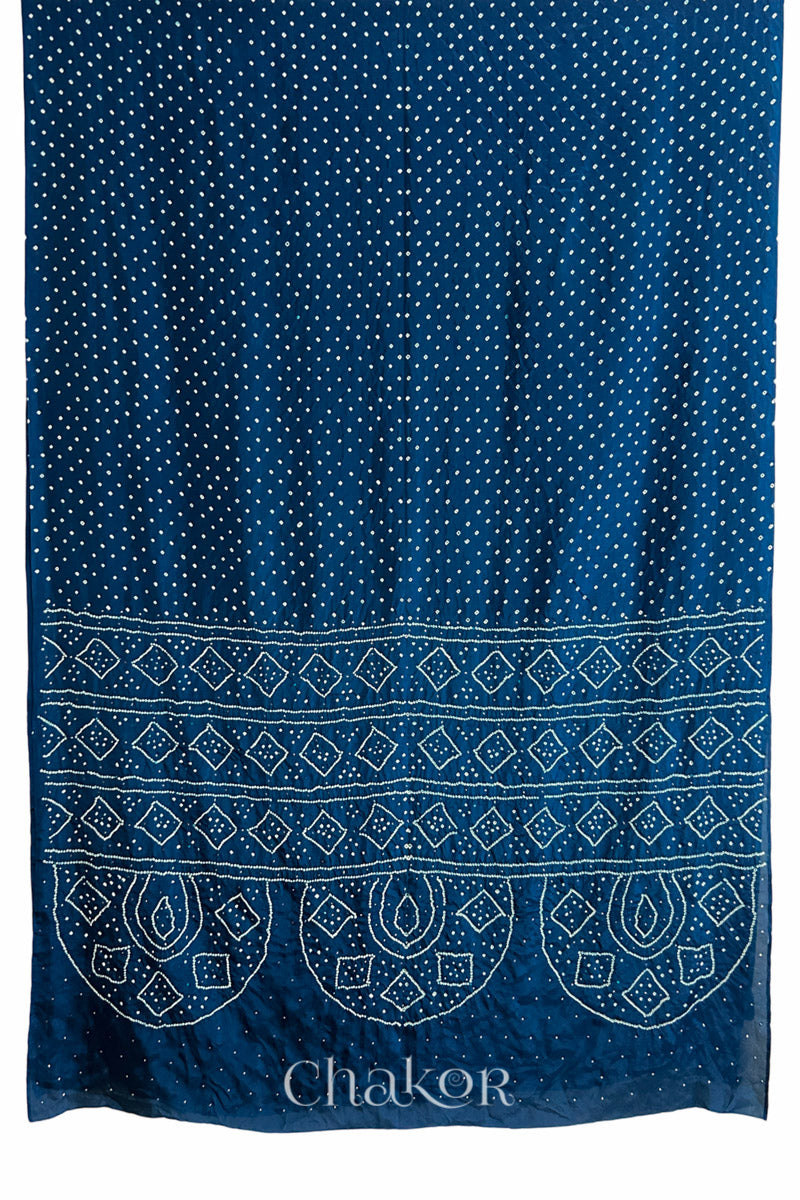 Indigo Bandhani Mulberry Silk Saree