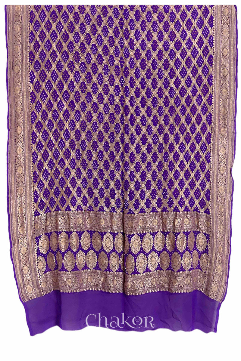 Chakor's Traditional Purple Bandhani Banarasi Georgette Silk Dupatta.