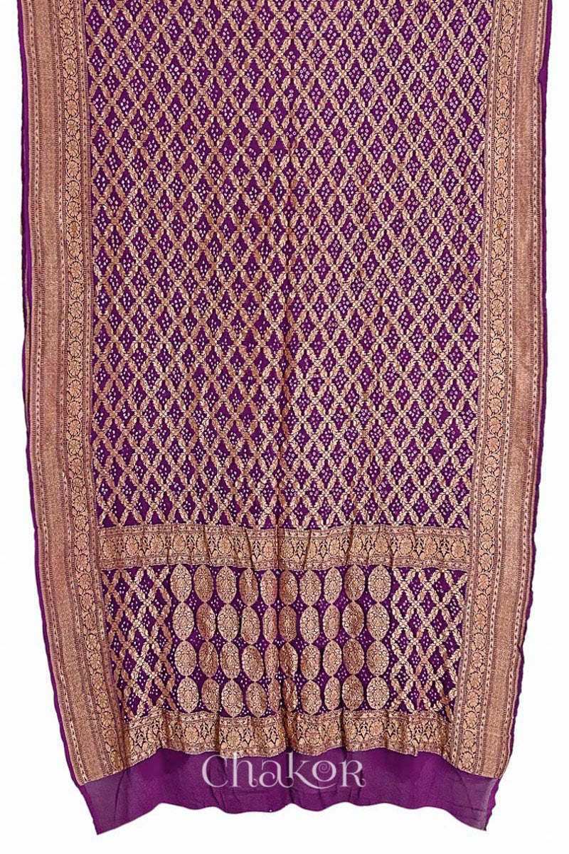 Chakor's traditional Purple banarasi silk bandhej handloom saree -full view