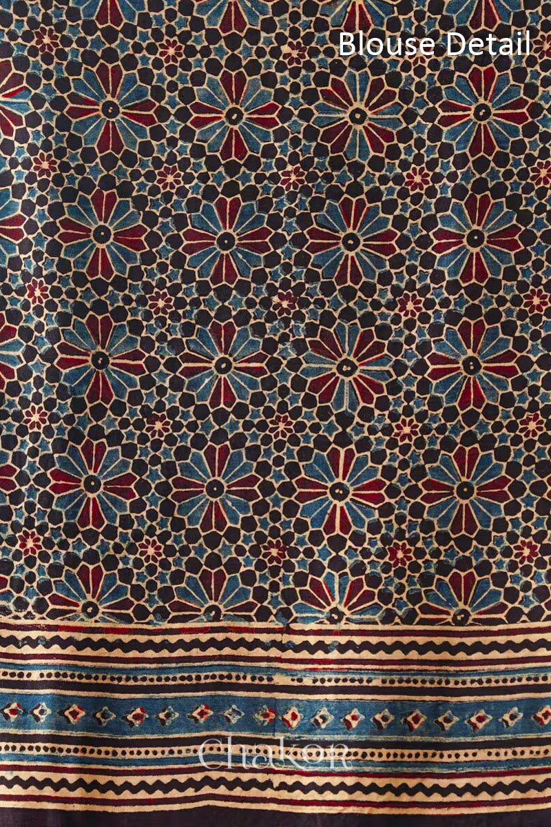 Maroon Black Bandhani Ajrakh Silk Saree