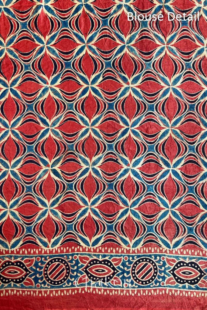 Green Red Bandhani Ajrakh Silk Saree