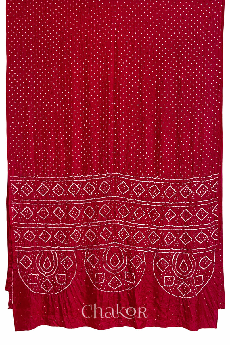Red Bandhani Mulberry Silk Saree