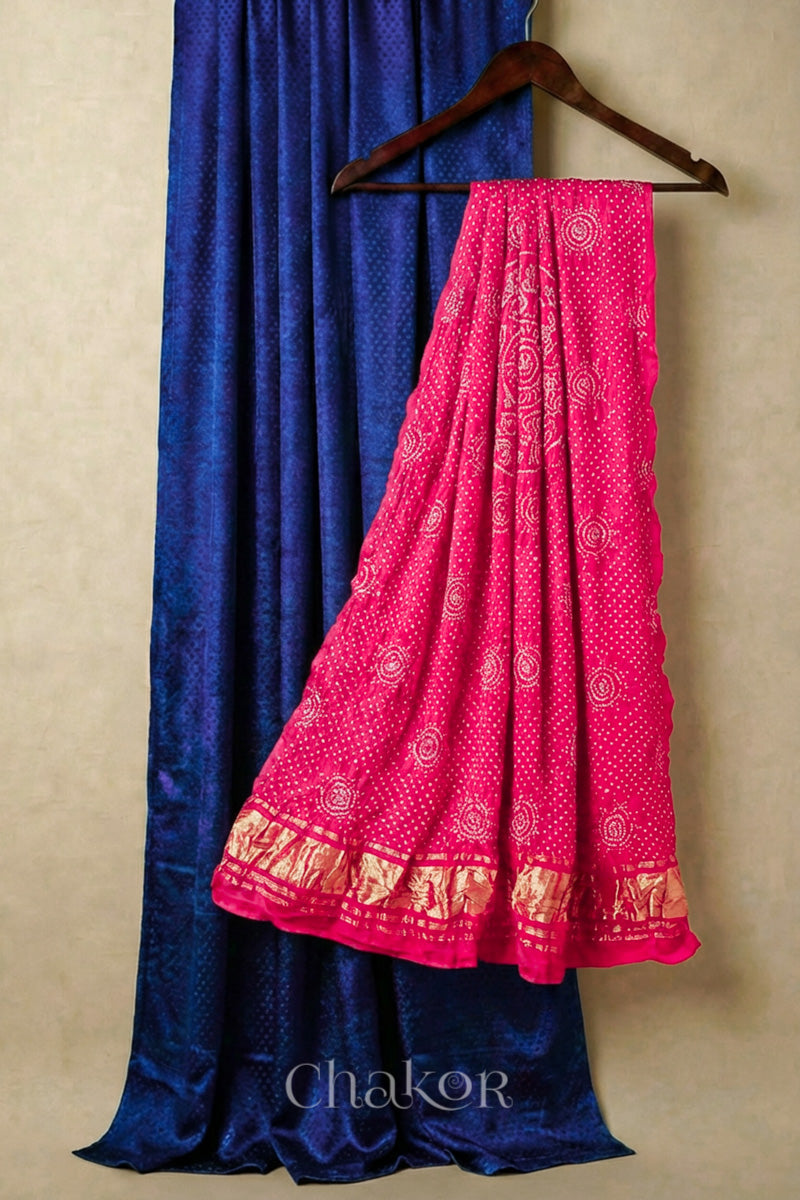 Royal Blue Mashru Kurta Set Fabric with Bandhani Silk Dupatta