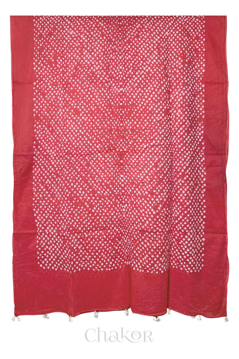 Cement Grey Bandhani Cotton Kurta Set Fabric With Dusty Red Dupatta for Women's clothing online by Chakor.