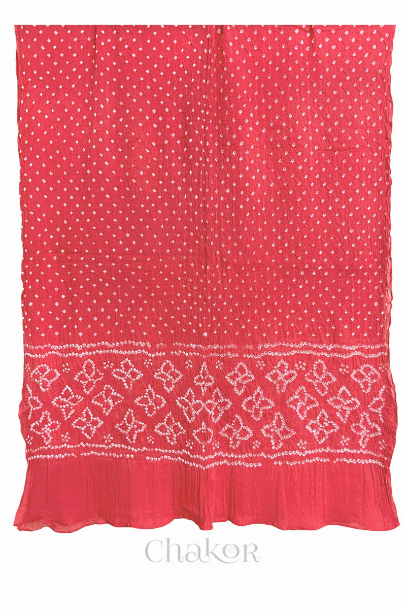 Beige Kutch Bandhani Pure Cotton Unstitched Suit Set - 3 Piece | Mirror Work