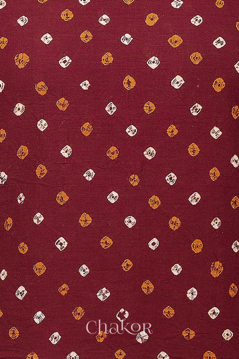 Maroon Bandhani Cotton Blouse Fabric