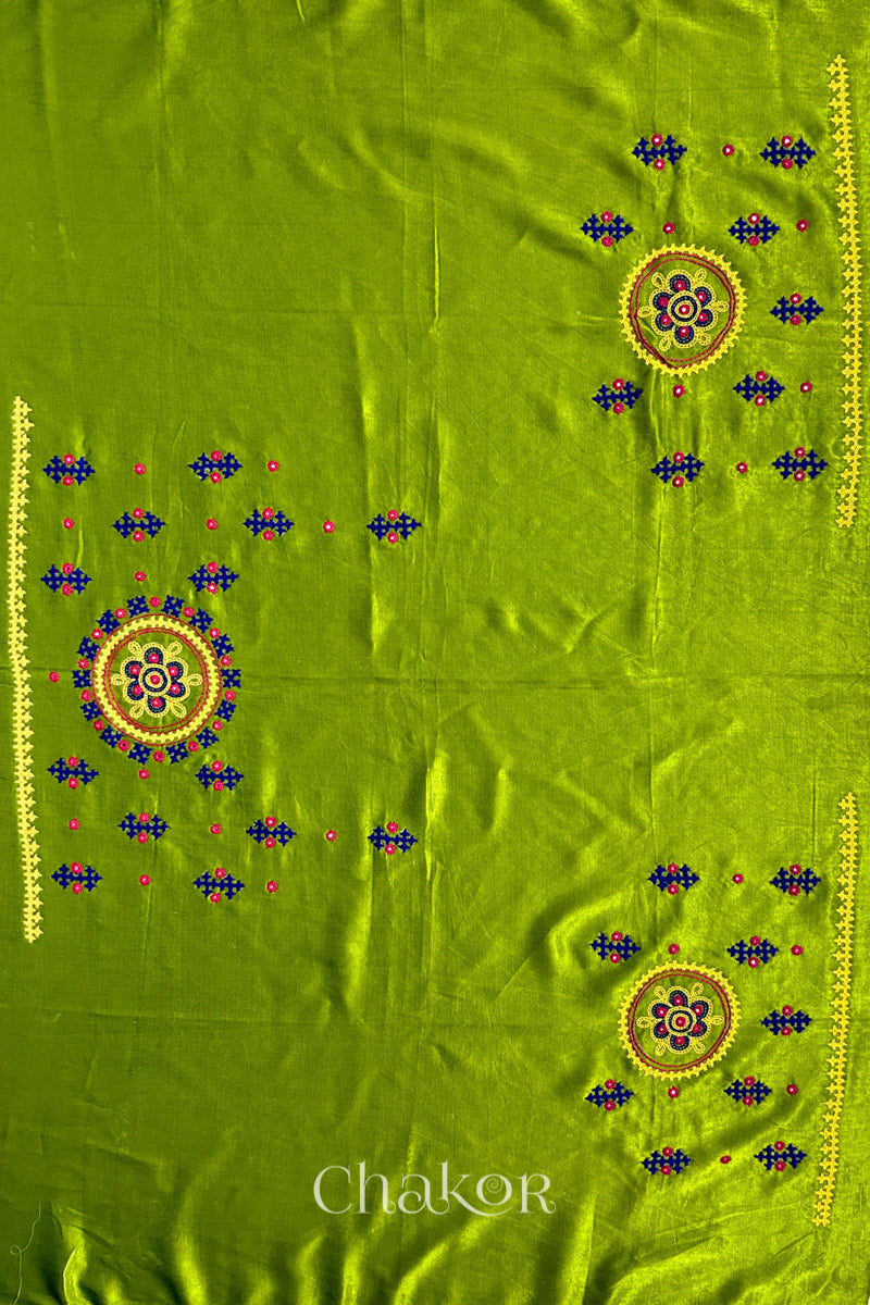 Parrot Mashru Embroidered Blouse Fabric