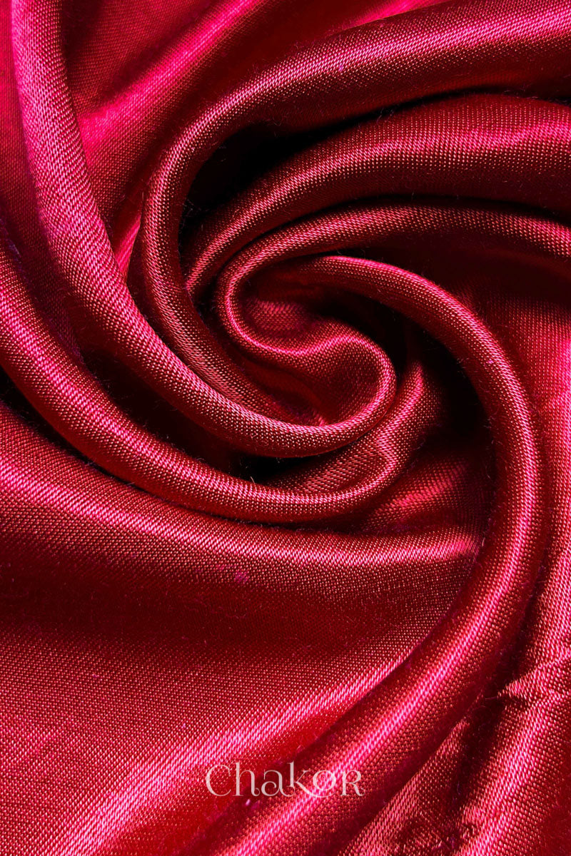 Red Mashru Embroidered Blouse Fabric