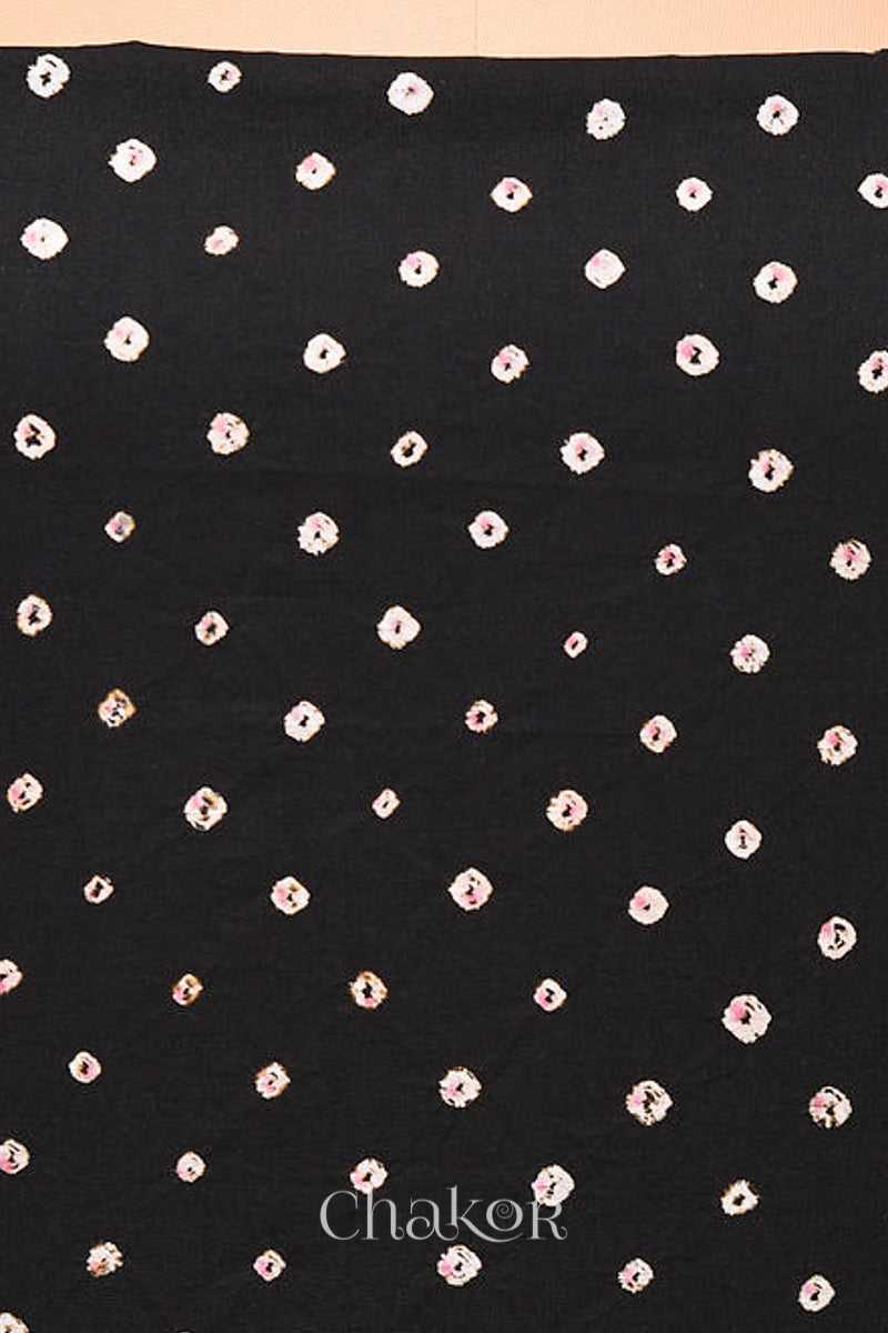 Black Bandhani Cotton Bottom Fabric