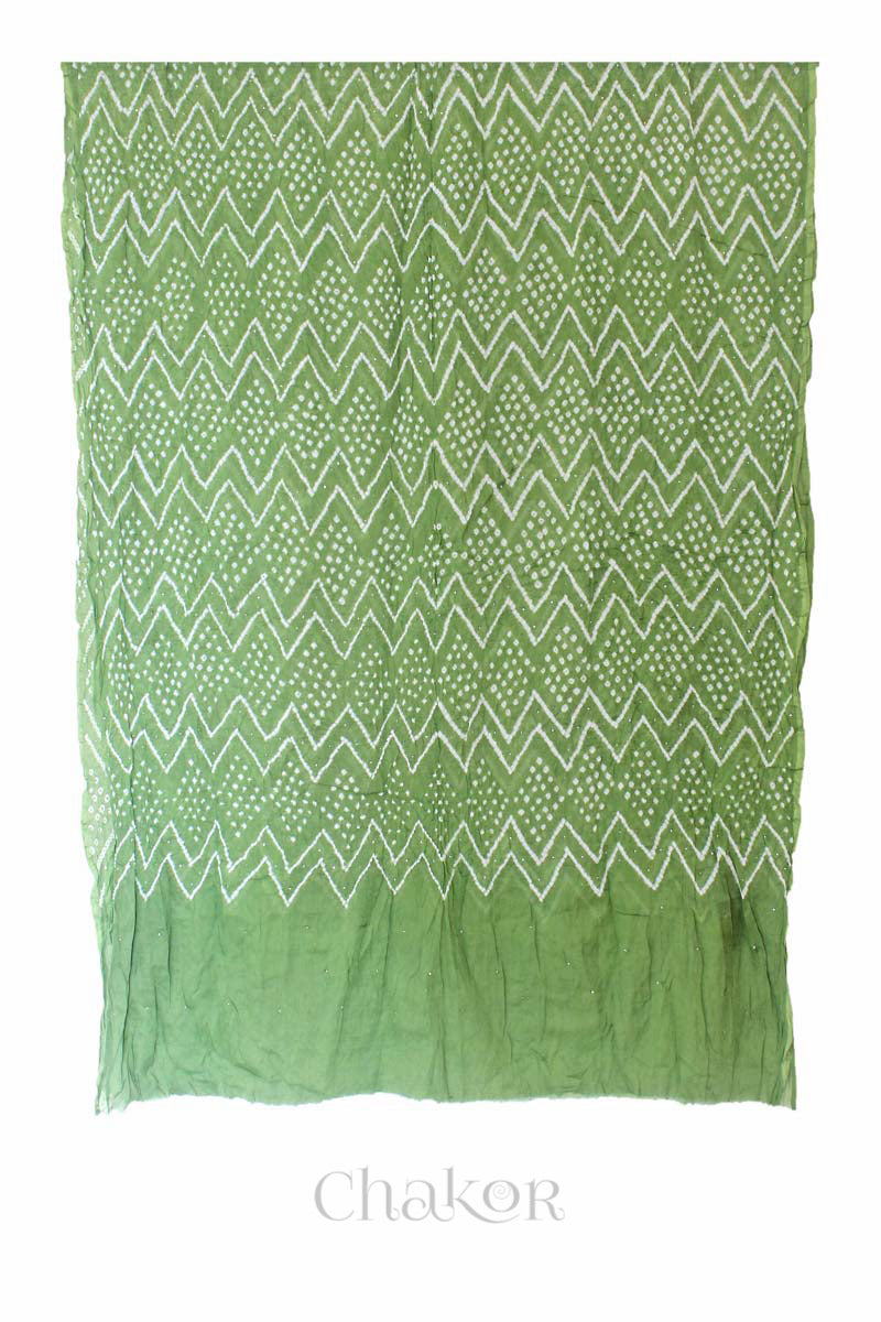 Green Bandhani Mul Cotton Dupatta